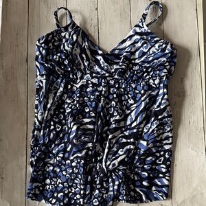 Blue and White Animal Print swim Top